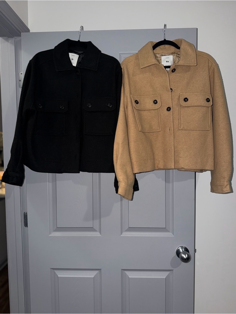 Wool Blend Shacket Jacket in Black and Camel. 2 Pea Coats for the Price of 1!